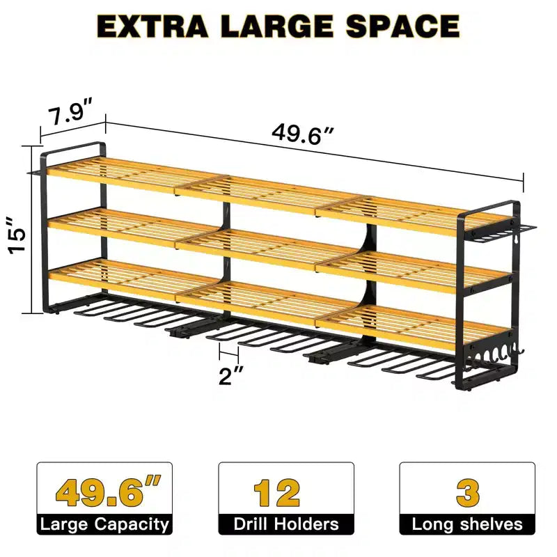 Hausource Organizer per utensili elettrici grande a 4 livelli - 12 supporti per trapano, scaffale per officina