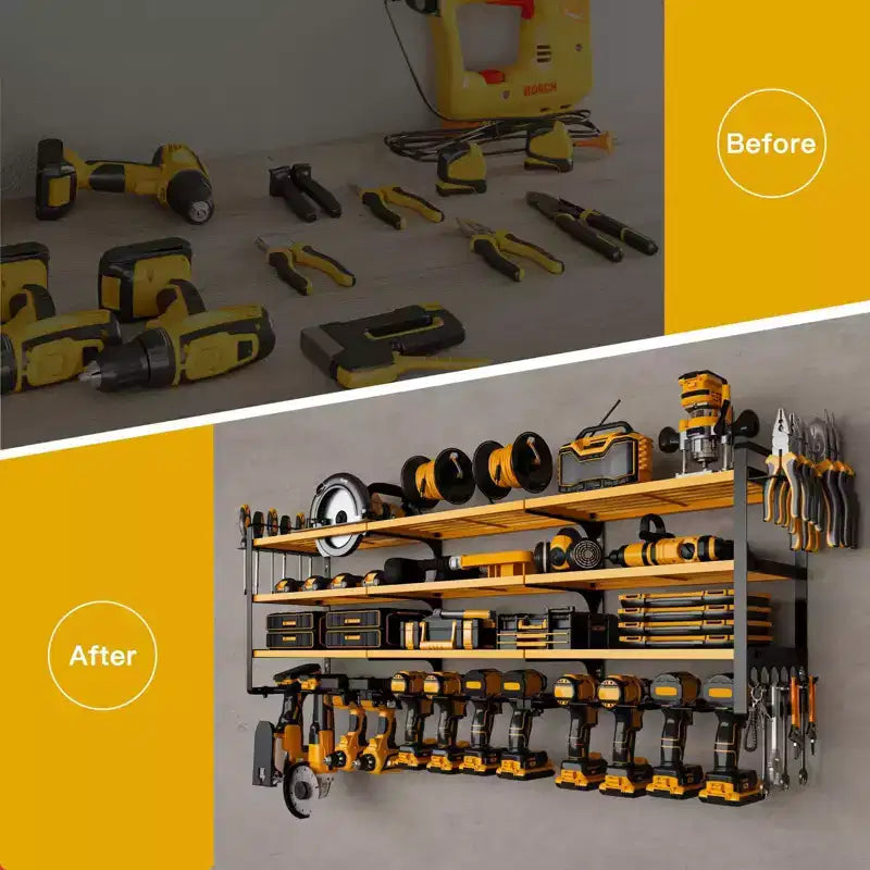 Hausource Organizer per utensili elettrici grande a 4 livelli - 12 supporti per trapano, scaffale per officina
