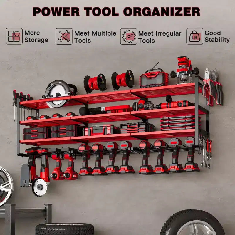 Hausource Organizer per utensili elettrici grande a 4 livelli - 12 supporti per trapano, scaffale per officina