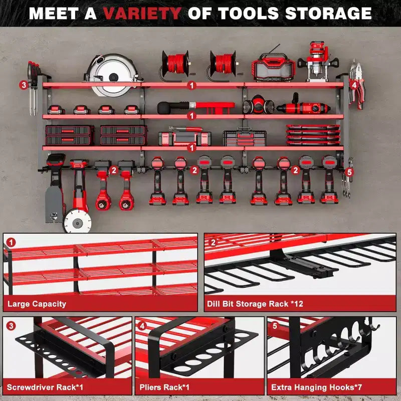 Hausource Organizer per utensili elettrici grande a 4 livelli - 12 supporti per trapano, scaffale per officina