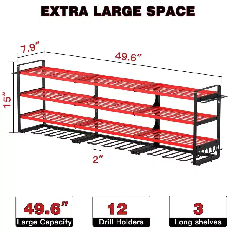 Hausource Organizer per utensili elettrici grande a 4 livelli - 12 supporti per trapano, scaffale per officina