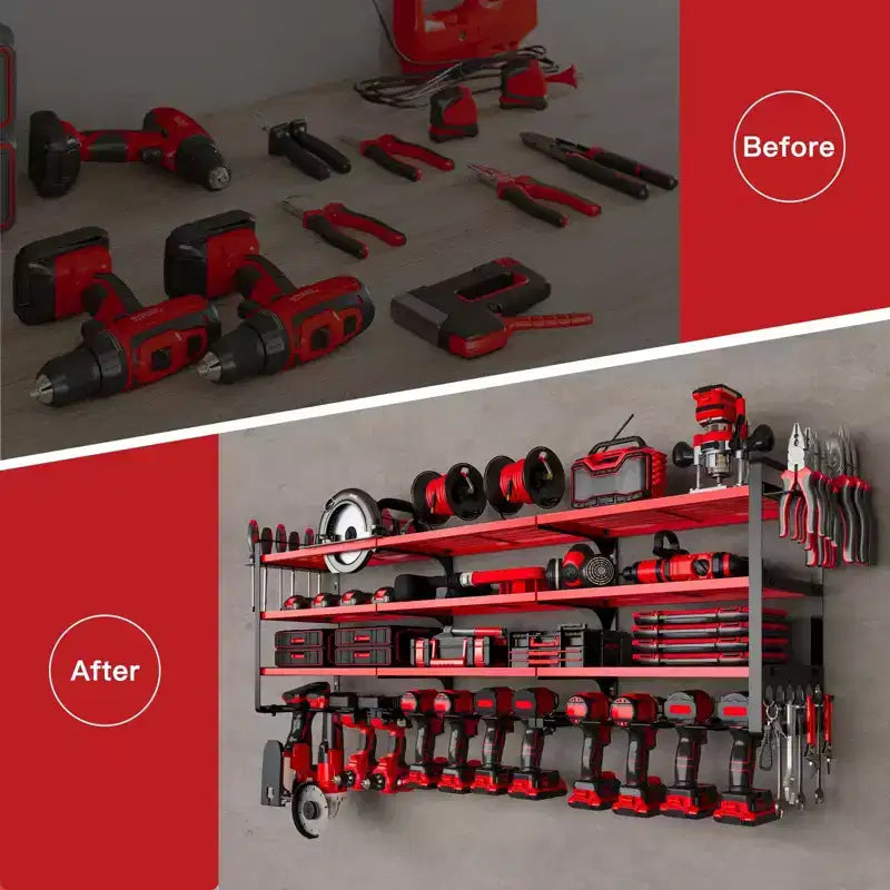 Hausource Organizer per utensili elettrici grande a 4 livelli - 12 supporti per trapano, scaffale per officina