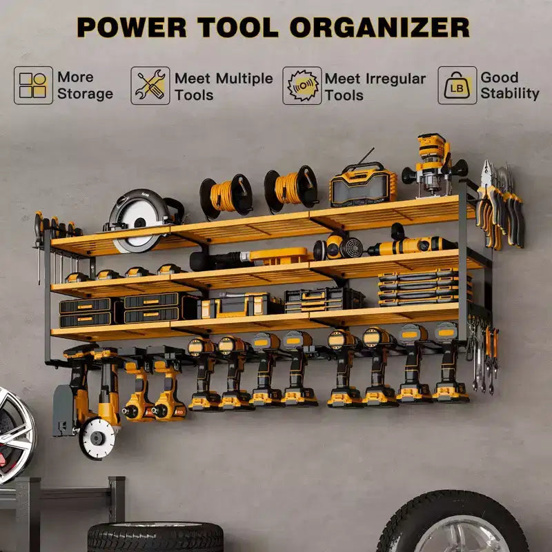 Hausource Organizer per utensili elettrici grande a 4 livelli - 12 supporti per trapano, scaffale per officina