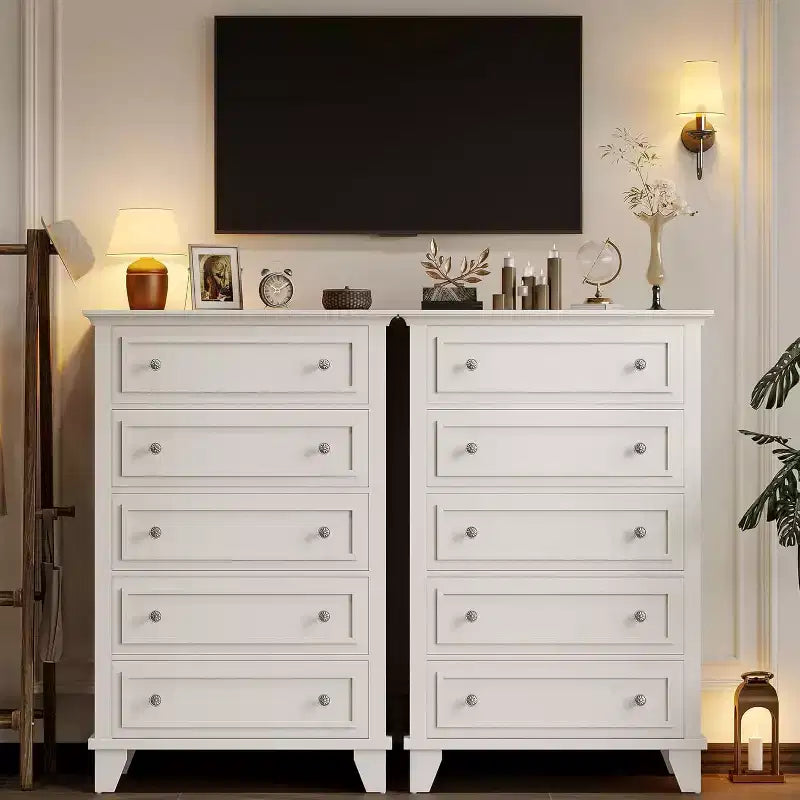 Comò alto a 5 cassetti, cassettiera vintage in legno da 48" con contenitore per camera da letto, corridoio e ripostiglio