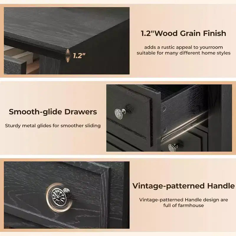 Comò alto a 5 cassetti, cassettiera vintage in legno da 48" con contenitore per camera da letto, corridoio e ripostiglio
