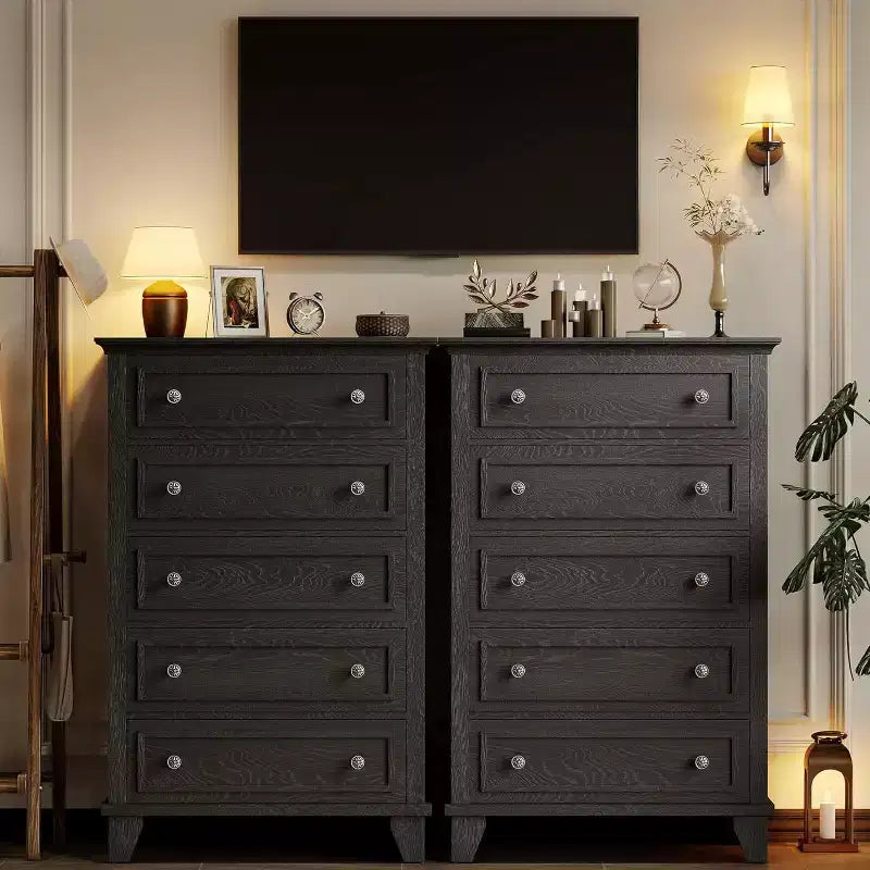 Comò alto a 5 cassetti, cassettiera vintage in legno da 48" con contenitore per camera da letto, corridoio e ripostiglio