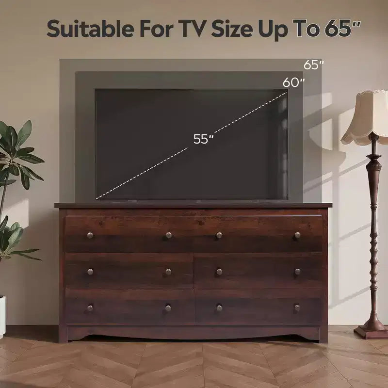 Cassettiera moderna con 6 cassetti, comò in legno largo 150 cm per camera da letto/soggiorno, unità organizer comodino lungo
