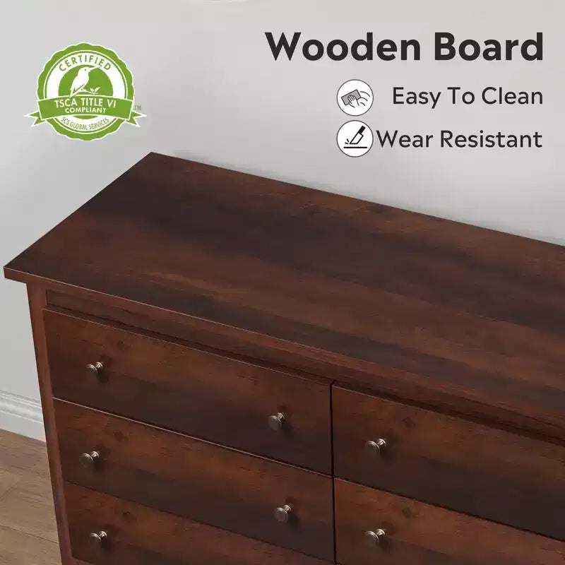 Cassettiera moderna con 6 cassetti, comò in legno largo 150 cm per camera da letto/soggiorno, unità organizer comodino lungo