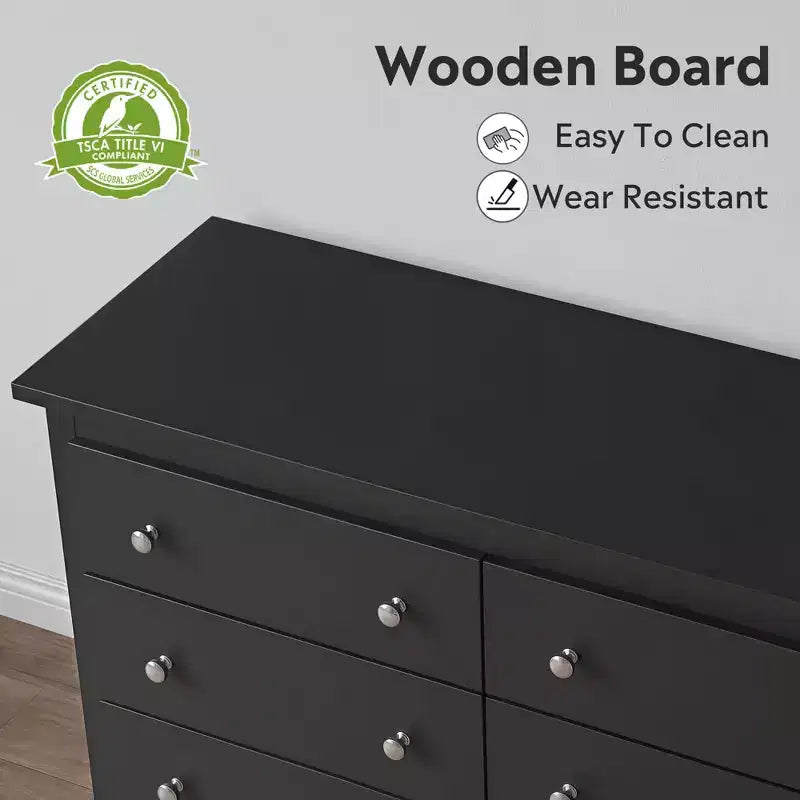 Cassettiera moderna con 6 cassetti, comò in legno largo 150 cm per camera da letto/soggiorno, unità organizer comodino lungo