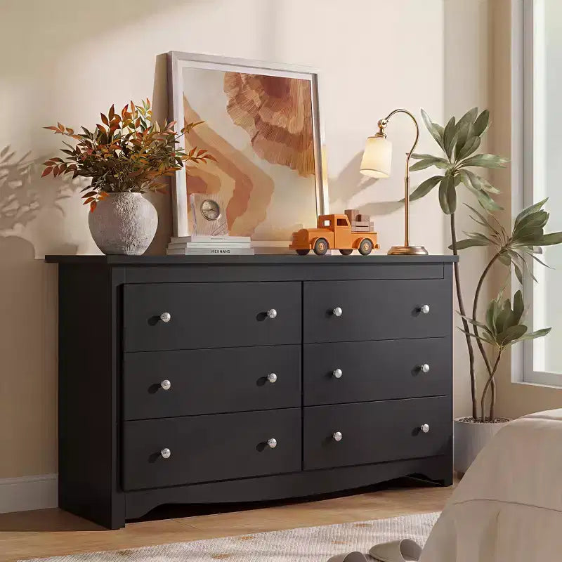 Cassettiera moderna con 6 cassetti, comò in legno largo 150 cm per camera da letto/soggiorno, unità organizer comodino lungo