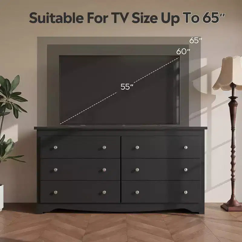 Cassettiera moderna con 6 cassetti, comò in legno largo 150 cm per camera da letto/soggiorno, unità organizer comodino lungo