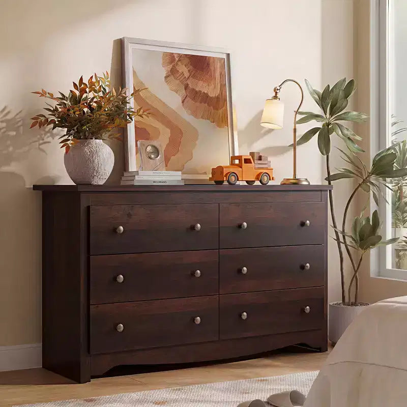 Cassettiera moderna con 6 cassetti, comò in legno largo 150 cm per camera da letto/soggiorno, unità organizer comodino lungo