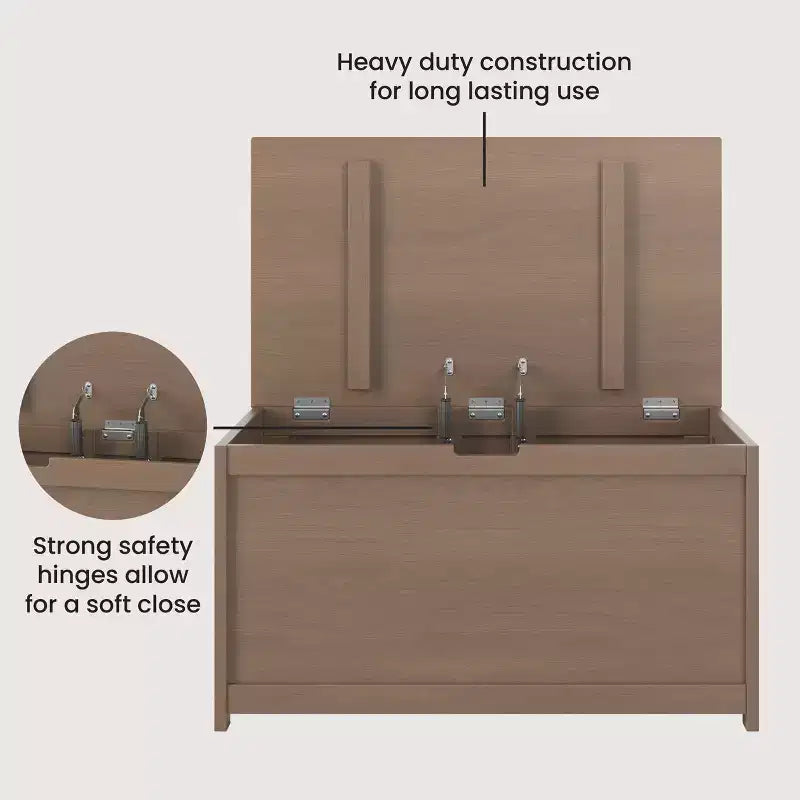 Cassapanca giocattolo in legno Harmony da 33 pollici, ampio contenitore, 2 cerniere di sicurezza, foro di ventilazione standard sul retro, 6 piedi cubi di spazio di archiviazione