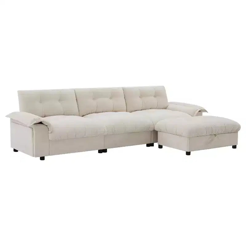 Divano componibile moderno a forma di L, divano Cloud imbottito con porte di ricarica e portabicchieri e tasche laterali e poggiapiedi contenitore mobile