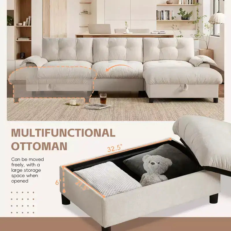 Divano componibile moderno a forma di L, divano Cloud imbottito con porte di ricarica e portabicchieri e tasche laterali e poggiapiedi contenitore mobile