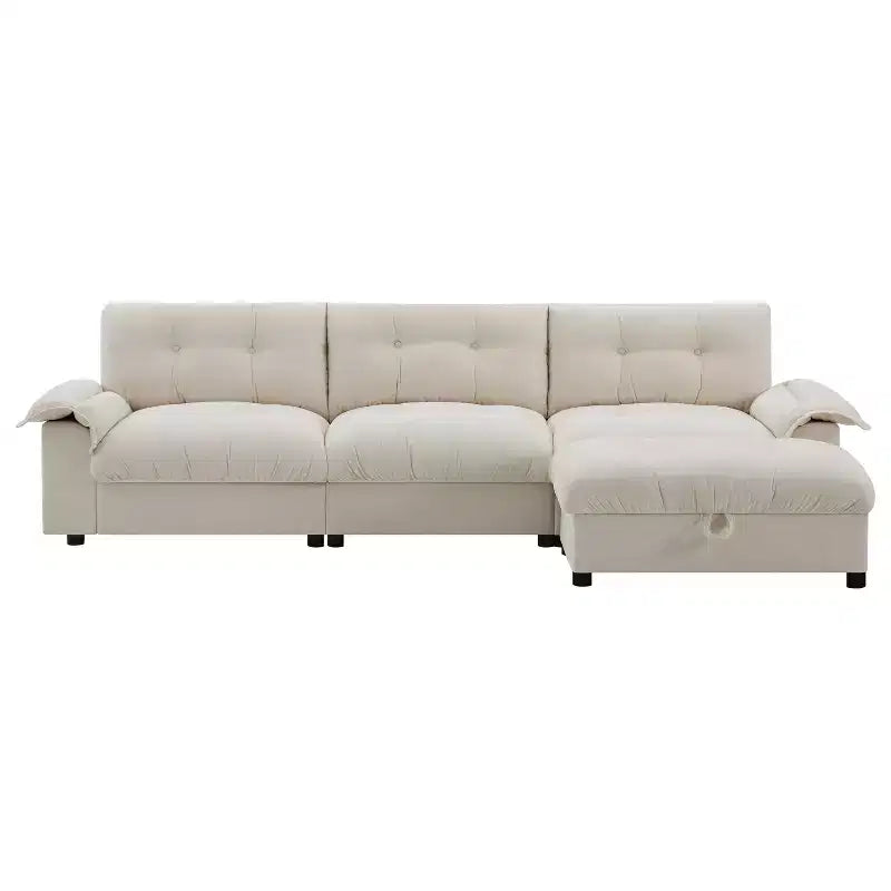 Divano componibile moderno a forma di L, divano Cloud imbottito con porte di ricarica e portabicchieri e tasche laterali e poggiapiedi contenitore mobile