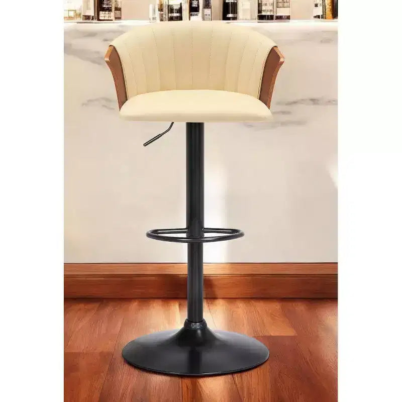 Sedia da bar girevole regolabile in altezza in similpelle color crema e nera con struttura in metallo