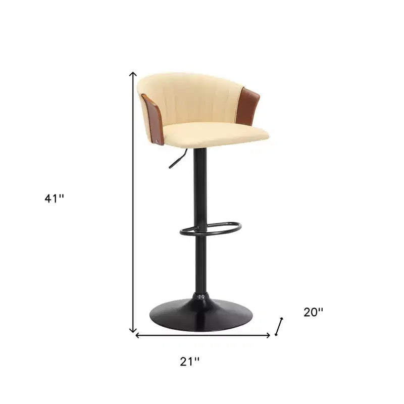 Sedia da bar girevole regolabile in altezza in similpelle color crema e nera con struttura in metallo