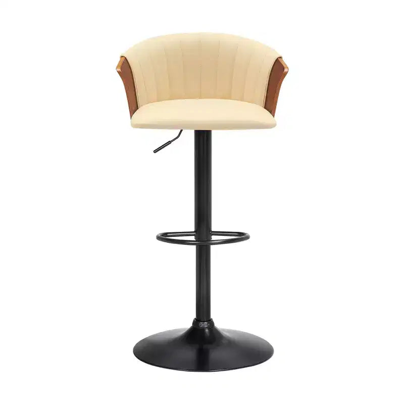 Sedia da bar girevole regolabile in altezza in similpelle color crema e nera con struttura in metallo