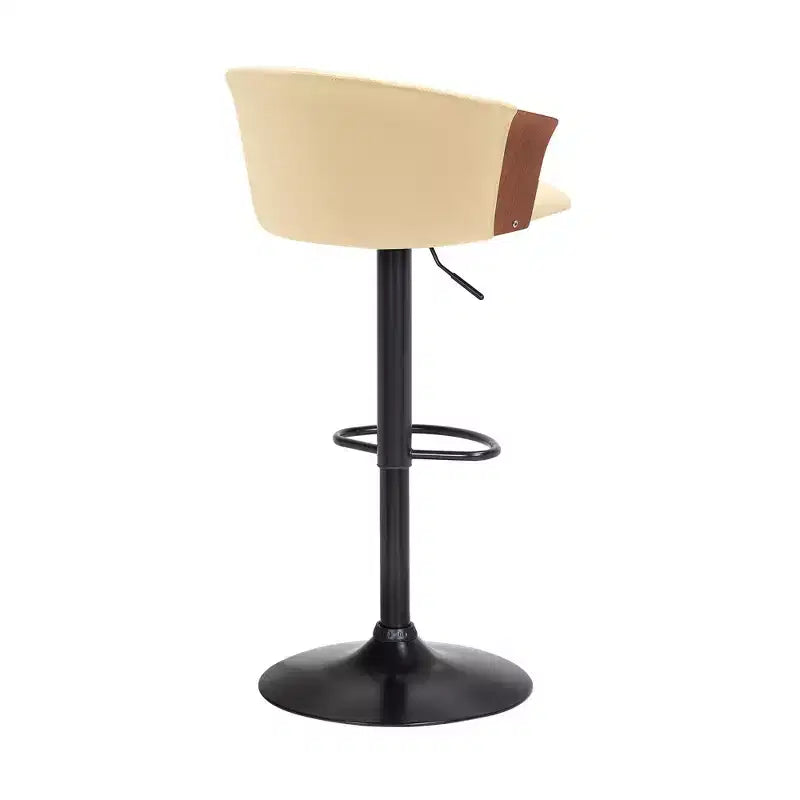 Sedia da bar girevole regolabile in altezza in similpelle color crema e nera con struttura in metallo