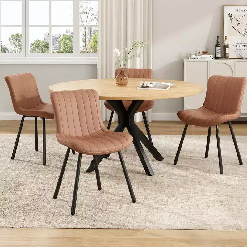 PexFix Tavolo da pranzo rotondo da 47 pollici, tavolino da caffè moderno di metà secolo per 4-6 persone, tavolo da fattoria per cucina, sala da pranzo, naturale