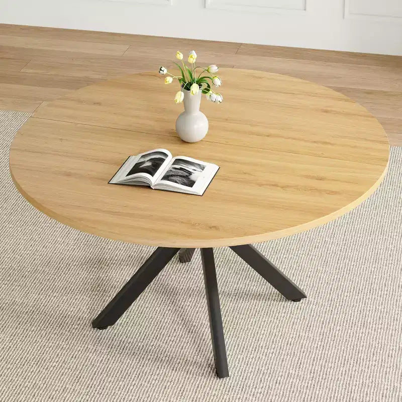 PexFix Tavolo da pranzo rotondo da 47 pollici, tavolino da caffè moderno di metà secolo per 4-6 persone, tavolo da fattoria per cucina, sala da pranzo, naturale