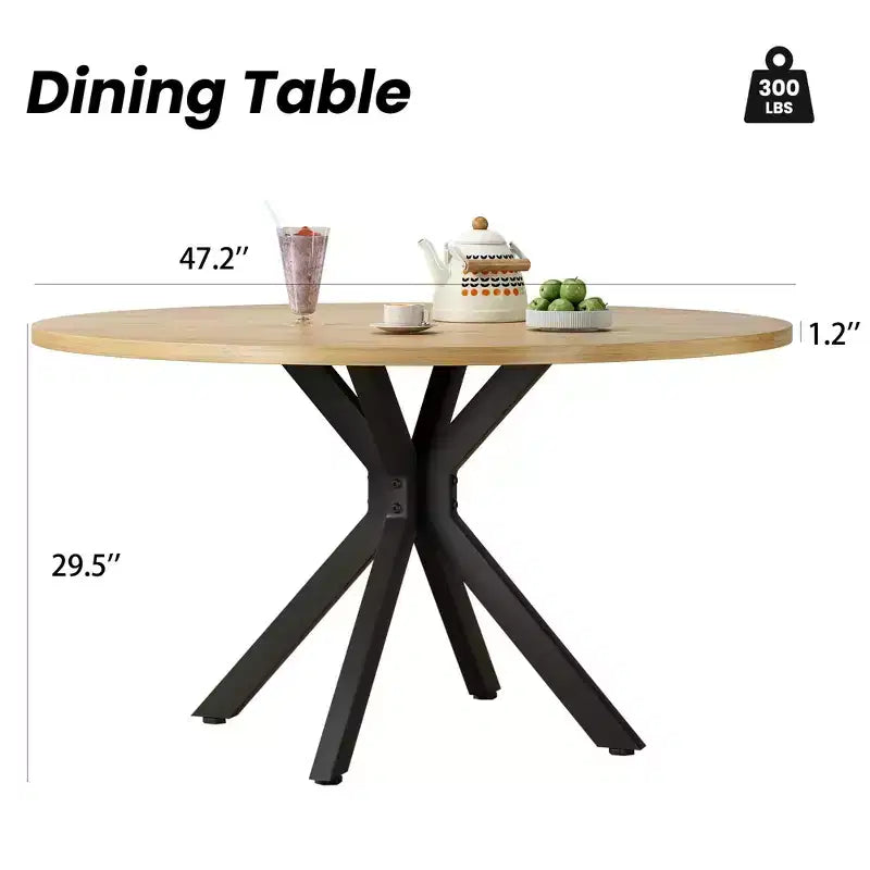 PexFix Tavolo da pranzo rotondo da 47 pollici, tavolino da caffè moderno di metà secolo per 4-6 persone, tavolo da fattoria per cucina, sala da pranzo, naturale