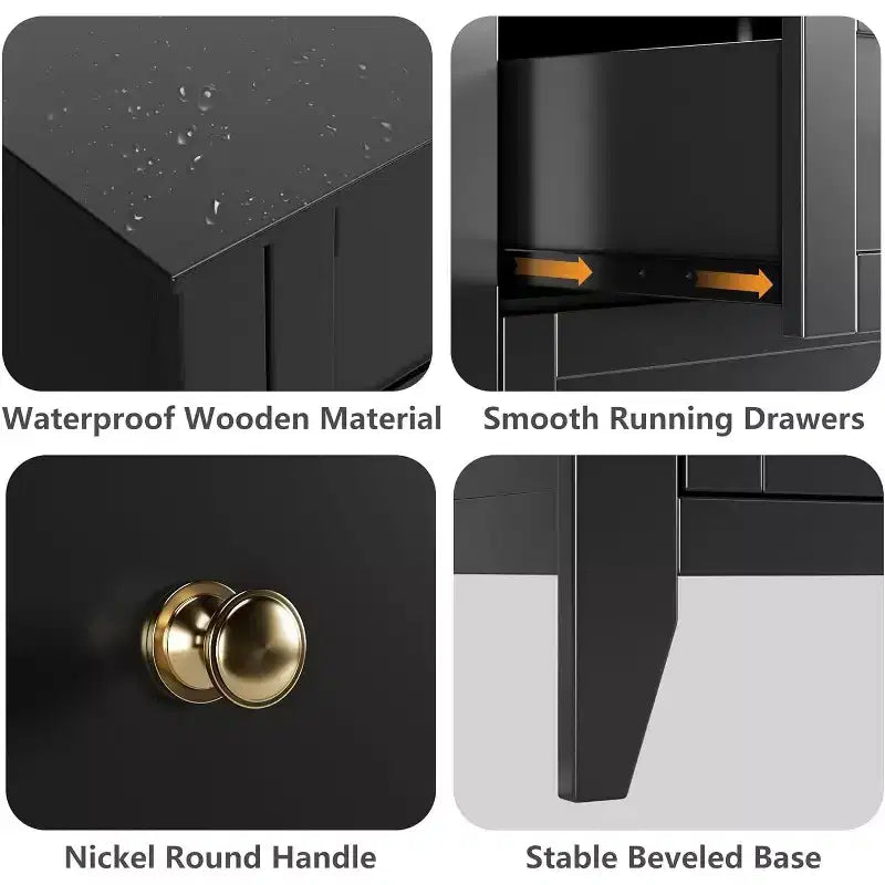 Comò a 5 cassetti per camera da letto, cassettiera alta in legno stile rustico per vestiti, organizer grande con maniglie dorate per camera da letto