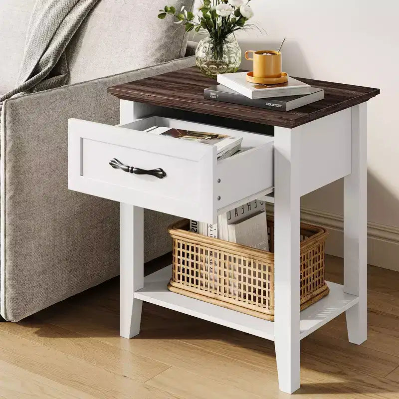 Comodini (confezione da 2), tavolini/mobili d'appoggio per soggiorno con cassetto, design industriale, comodini con ripiano, tavolini per camera da letto, dormitorio, grigio
