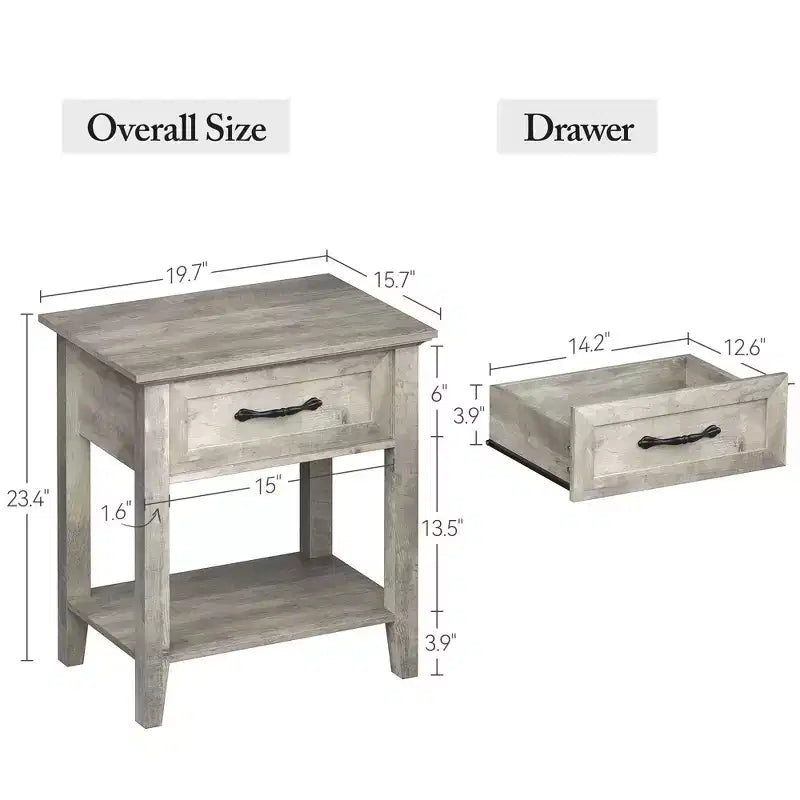 Comodini (confezione da 2), tavolini/mobili d'appoggio per soggiorno con cassetto, design industriale, comodini con ripiano, tavolini per camera da letto, dormitorio, grigio