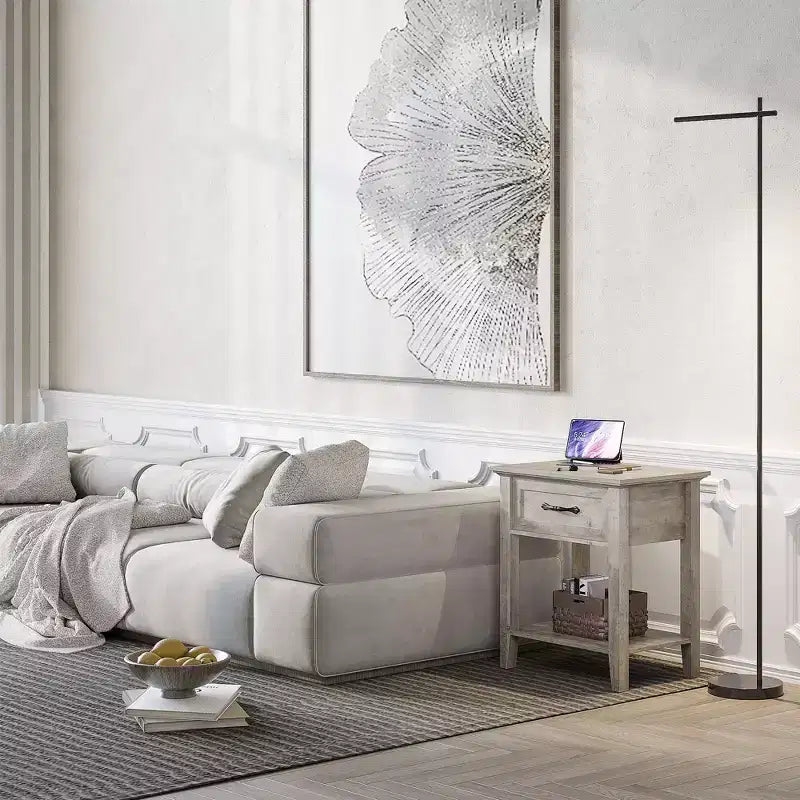 Comodini (confezione da 2), tavolini/mobili d'appoggio per soggiorno con cassetto, design industriale, comodini con ripiano, tavolini per camera da letto, dormitorio, grigio