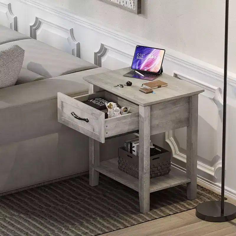 Comodini (confezione da 2), tavolini/mobili d'appoggio per soggiorno con cassetto, design industriale, comodini con ripiano, tavolini per camera da letto, dormitorio, grigio