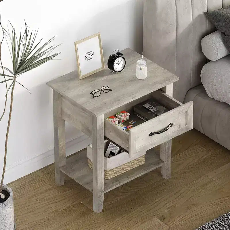 Comodini (confezione da 2), tavolini/mobili d'appoggio per soggiorno con cassetto, design industriale, comodini con ripiano, tavolini per camera da letto, dormitorio, grigio