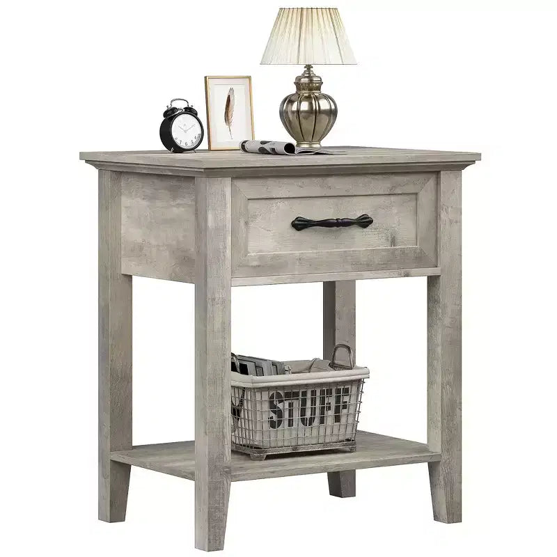 Comodini (confezione da 2), tavolini/mobili d'appoggio per soggiorno con cassetto, design industriale, comodini con ripiano, tavolini per camera da letto, dormitorio, grigio