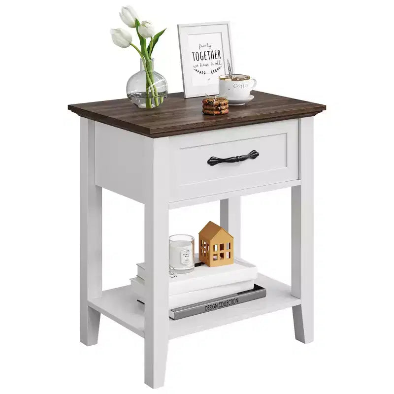 Comodini (confezione da 2), tavolini/mobili d'appoggio per soggiorno con cassetto, design industriale, comodini con ripiano, tavolini per camera da letto, dormitorio, grigio