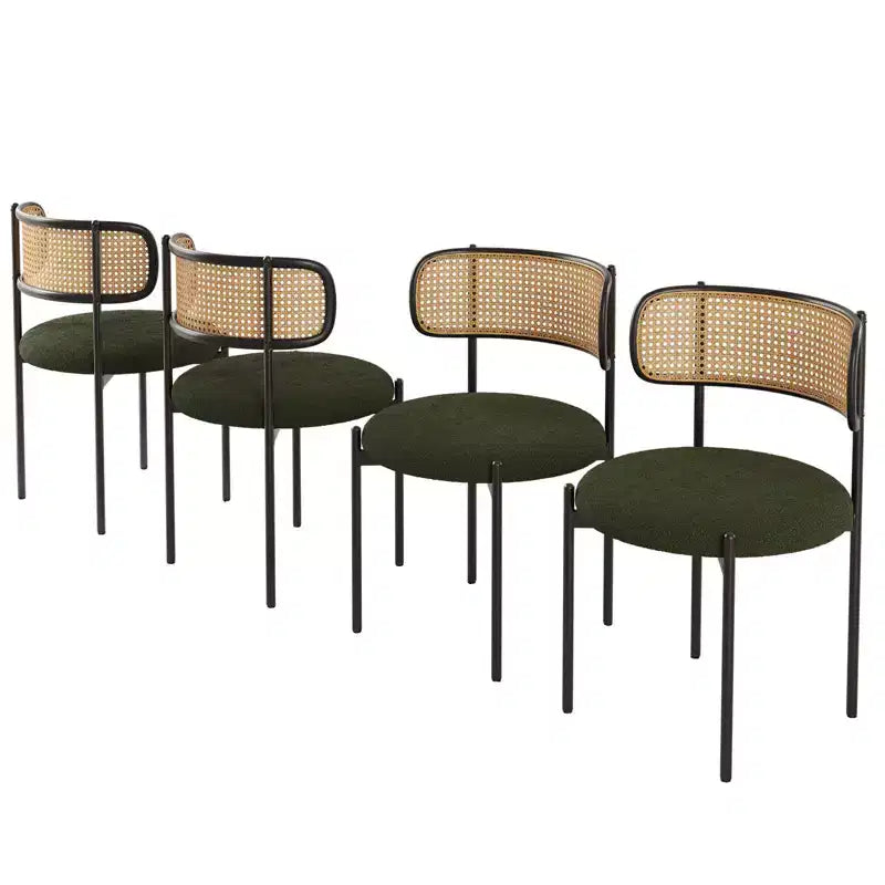 2 Pezzi Sedie da Pranzo Moderne Imbottite Schienale in Rattan Sedie da Pranzo Accento Sedie da Cucina con Gambe in Metallo Verde