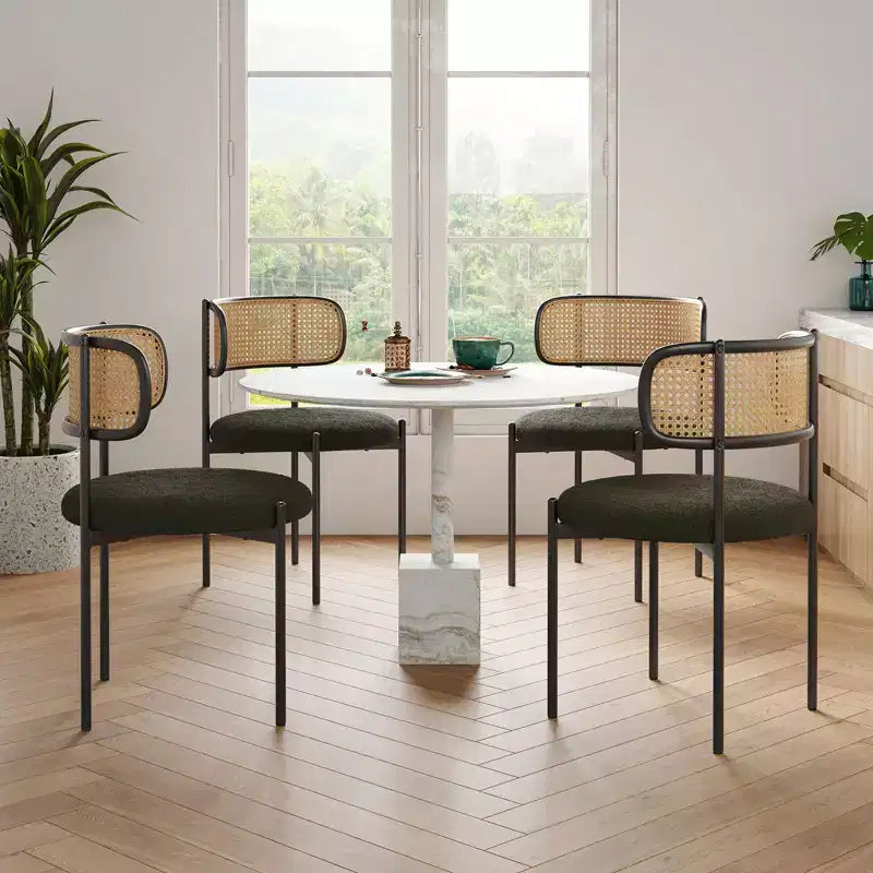 2 Pezzi Sedie da Pranzo Moderne Imbottite Schienale in Rattan Sedie da Pranzo Accento Sedie da Cucina con Gambe in Metallo Verde
