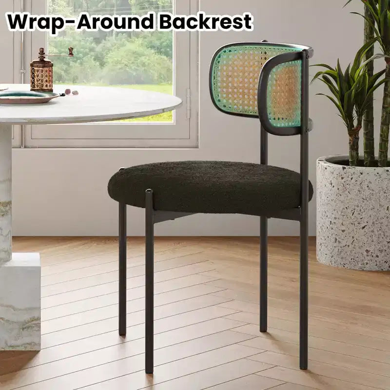2 Pezzi Sedie da Pranzo Moderne Imbottite Schienale in Rattan Sedie da Pranzo Accento Sedie da Cucina con Gambe in Metallo Verde