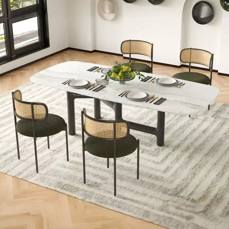 2 Pezzi Sedie da Pranzo Moderne Imbottite Schienale in Rattan Sedie da Pranzo Accento Sedie da Cucina con Gambe in Metallo Verde