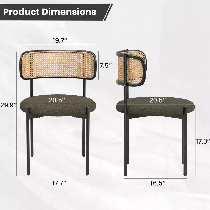 2 Pezzi Sedie da Pranzo Moderne Imbottite Schienale in Rattan Sedie da Pranzo Accento Sedie da Cucina con Gambe in Metallo Verde
