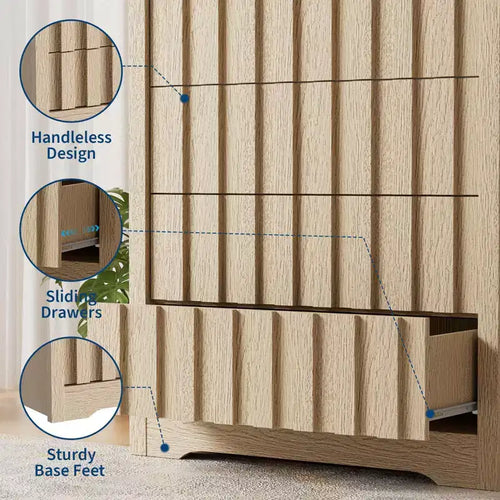Cassettiera verticale alta da 32 pollici con profilo curvo, 5 cassetti per bagno in legno