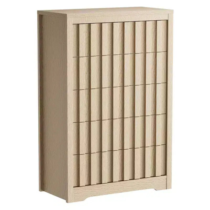 Cassettiera verticale alta da 32 pollici con profilo curvo, 5 cassetti per bagno in legno
