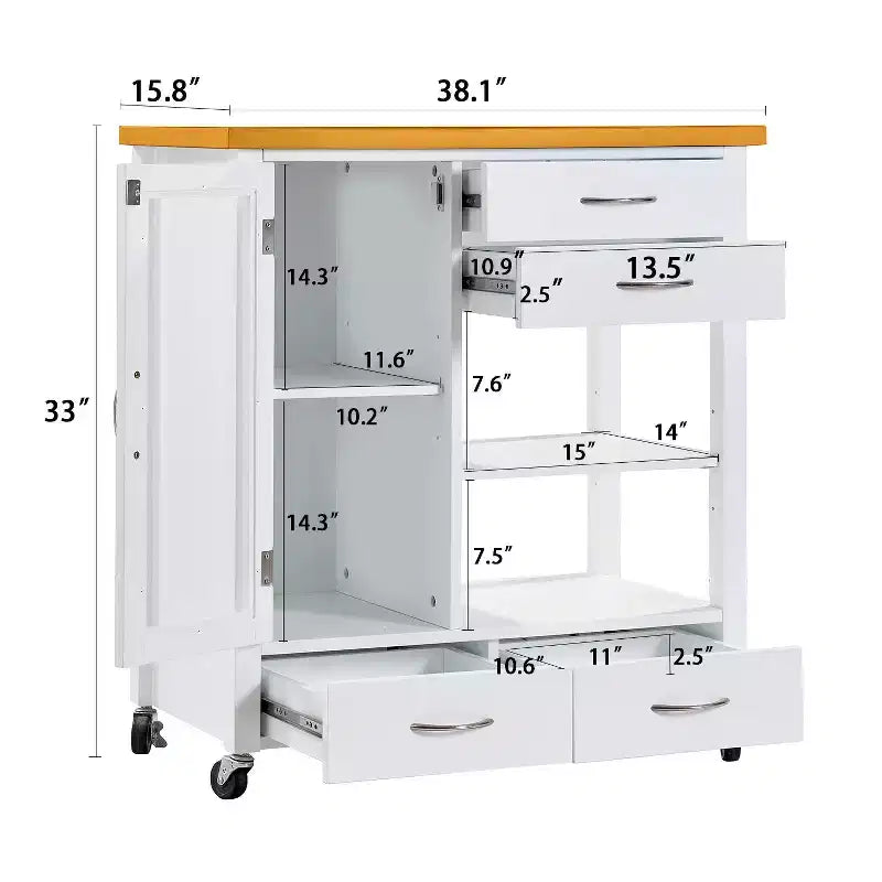 Carrello da cucina in legno Mansfield Modern 38 con 4 cassetti
