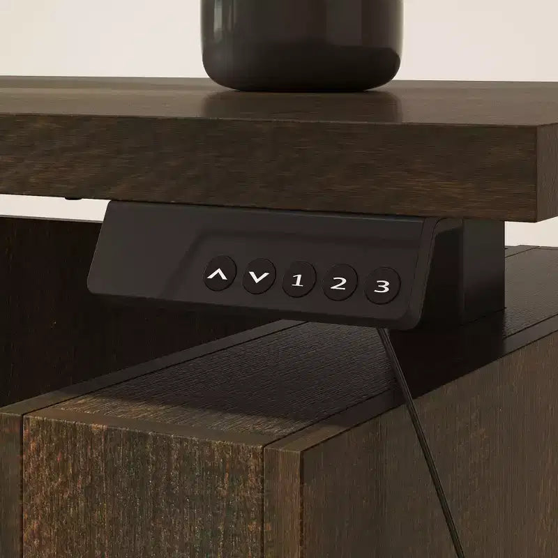 Scrivania angolare regolabile in legno scuro – Scrivania da ufficio per computer – Postazione di lavoro ergonomica per ufficio con vano portaoggetti