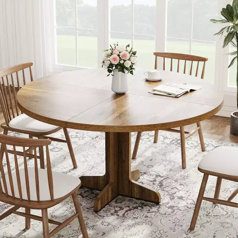Tavolo da pranzo rotondo da 47 pollici per 4 persone, tavolo da cucina in stile rustico con piano in legno e base stabile, per sala da pranzo di casa e soggiorno, marrone (solo tavolo)