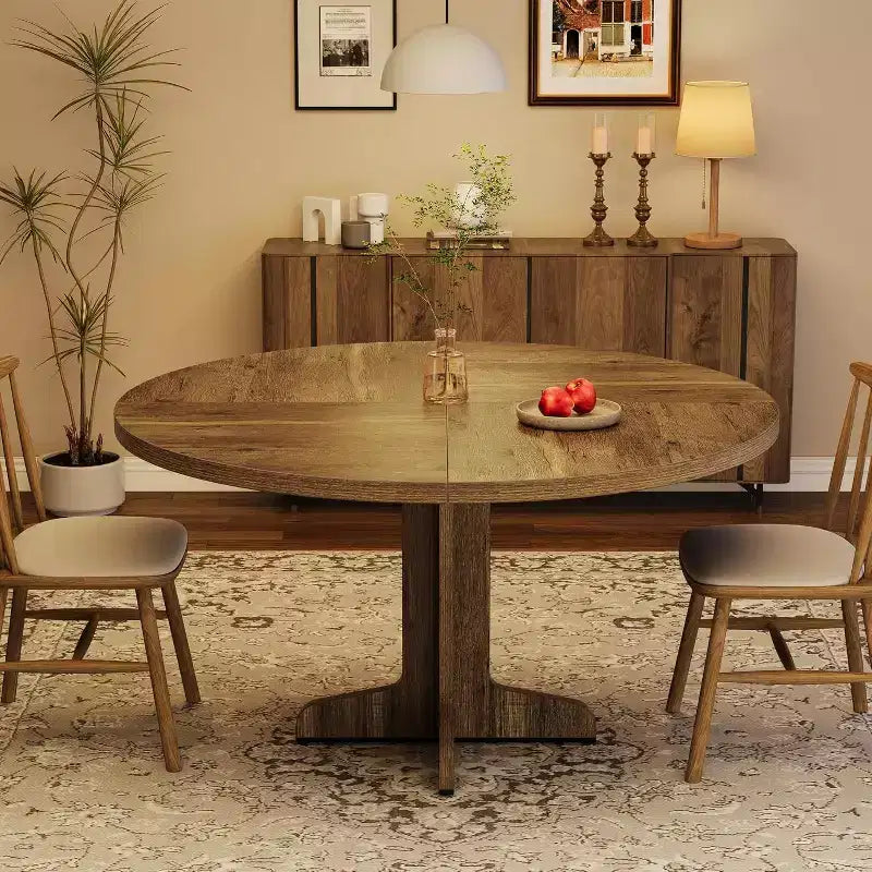 Tavolo da pranzo rotondo da 47 pollici per 4 persone, tavolo da cucina in stile rustico con piano in legno e base stabile, per sala da pranzo di casa e soggiorno, marrone (solo tavolo)