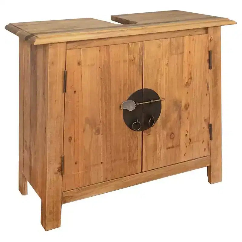 vidaXL Solid Pinewood Bathroom Furniture Set- Rustic Style Vanity Cabinet and Mirror - Brown