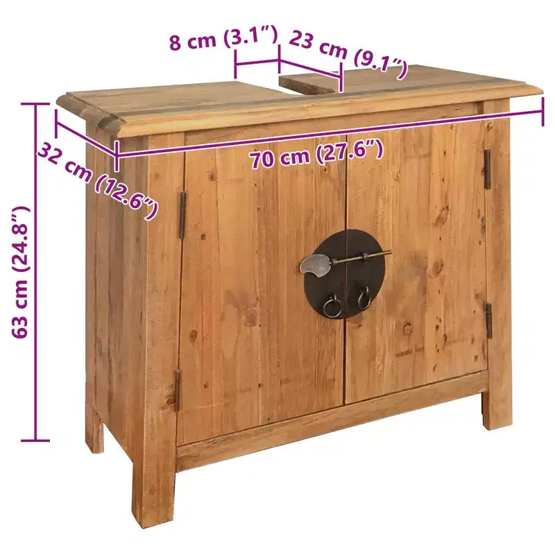 Mobili da bagno in legno massello di pino - Mobile lavabo e specchio in stile rustico - Marrone