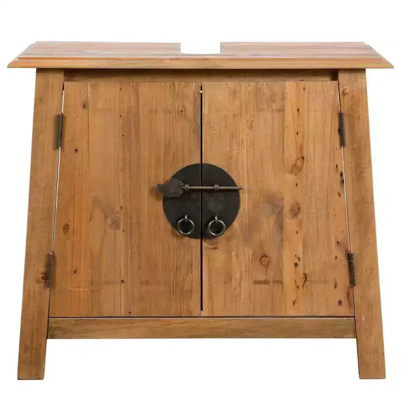 Mobili da bagno in legno massello di pino - Mobile lavabo e specchio in stile rustico - Marrone