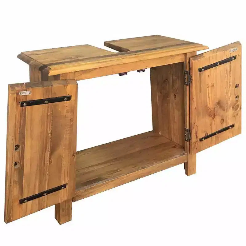 Mobili da bagno in legno massello di pino - Mobile lavabo e specchio in stile rustico - Marrone